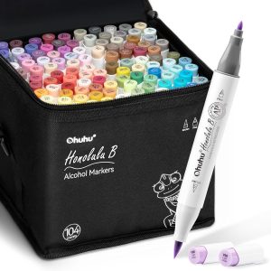 Ohuhu Alcohol Markers Brush Tip- 104-color Double Tipped Alcohol Based Art Marker Set for Artists Adults Coloring Illustration- Honolulu B of Ohuhu Markers- Dual Tip Brush & Fine- Refillable brusheezy