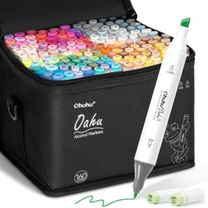 Ohuhu Alcohol Markers - 160-color AP Certificated Double Tipped Art Marker Set for Artist Adults Cozy Coloring Sketch Illustration - Chisel and Fine Dual Tips - Oahu of Ohuhu Markers - Refillable markers base
