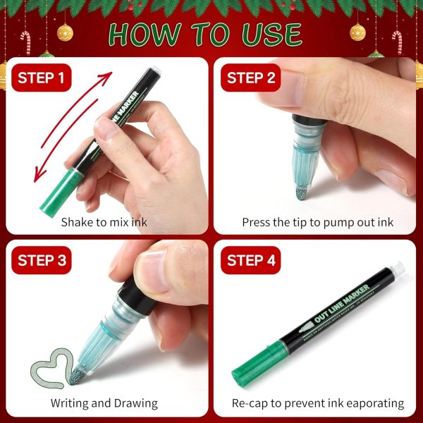 Outline Markers 12 Shimmer Markers Glitter Pens,Christmas Stockings for Teen Girl Gifts,Metallic Pens for Christmas Gift, Making Card,Super Squiggles Marker for Cute Arts School Supplies-3
