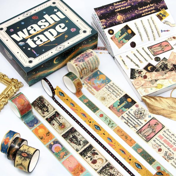 Gold Foil Washi Tape Set – 23 Rolls Tarot Washi Stickers Vintage Decorative Tapes for Journaling Supplies, Scrapbooking, DIY Crafts, Junk Journal, Craft Supplies(Celestial Symbols/ Starry/ Magic)-4