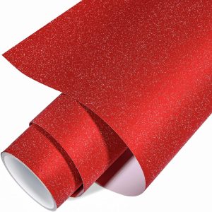 VINYL FROG Shimmer Adhesive Vinyl 12"x60" Red Glitter Craft Permanent Vinyl for Craft Cutter for Home Decor adhesive bra