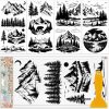 GLOBLELAND 4 Sheets Black and White Mountains Furniture Transfers 6x12inch Forest Animals Rub on Transfer UV Self-Adhesive Stickers Wall Art Craft for Bedroom Living Room Table Decoration-0