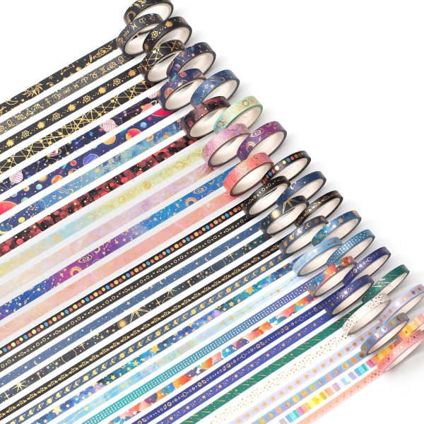 YUBX Skinny Galaxy Washi Tape Set 30 Rolls Gold Foil Decorative Starry Space Masking Tapes for Arts, DIY Crafts, Journals, Planners, Scrapbook, Wrapping washington gas