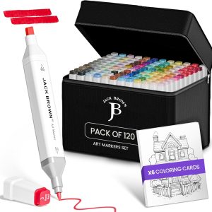 JACK BROWN 120 Colors Alcohol Markers Set with Fine & Chisel Dual Tip - Professional Art Markers for Adults & Kids, Perfect for Drawing, Sketching, Coloring & Animation - Includes Durable Marker Case-0