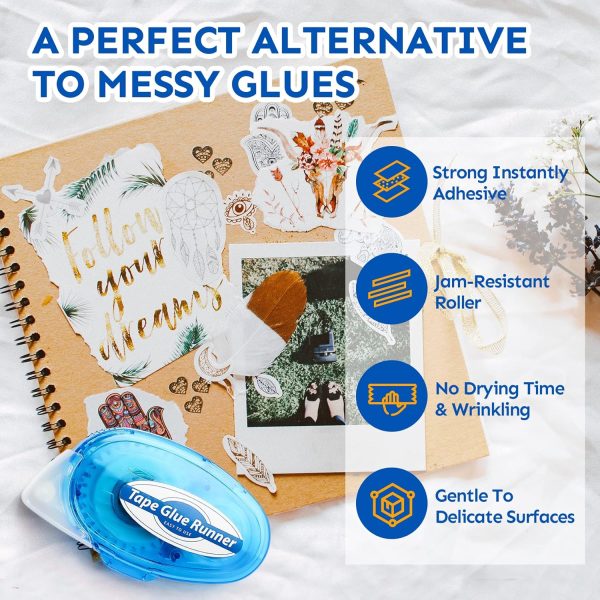 12 Pack Double Sided Tape Roller, 8mm x 315 Inch Permanent Adhesive Scrapbook Tape Dispenser Runner, Glue Tape Roller for Scrapbooking, Crafts and Arts Projects, Photo-Safe, Smooth & Clean side door