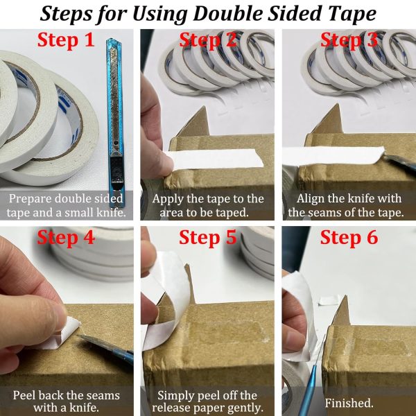 Double Sided Tape for Crafts, 6 Rolls Multi-Size Double-Sided Adhesive Tape for Arts, Photography, Gift Box, Scrapbooking, Card Making, Paper Backing-3