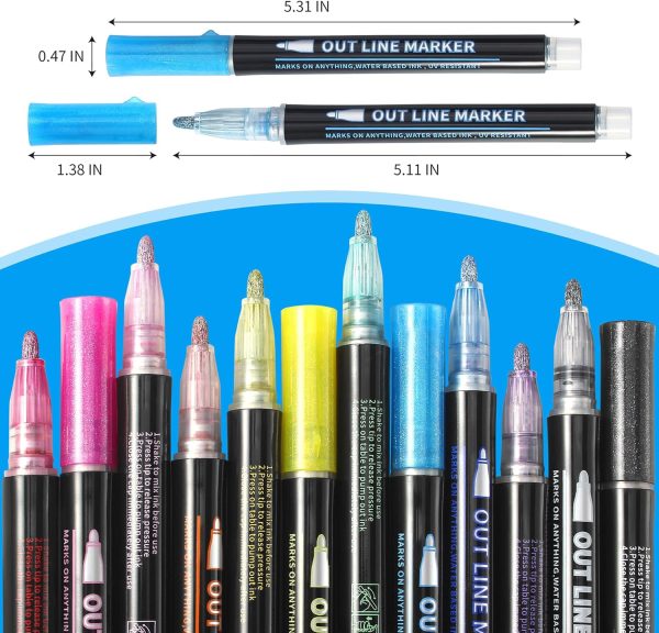 Outline Markers 12 Shimmer Markers Glitter Pens,Christmas Stockings for Teen Girl Gifts,Metallic Pens for Christmas Gift, Making Card,Super Squiggles Marker for Cute Arts School Supplies outline depot