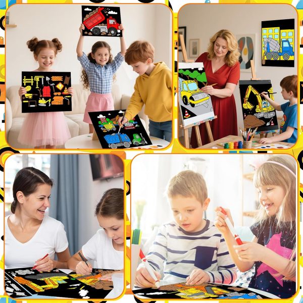 20pcs Construction Fuzzy Velvet Coloring Posters Velvet DIY Crafts Kits Color Your Own Construction Trucks Posters DIY Crafts for Family Time, Arts and Crafts, Travel, Quiet Time, Sharing, Party-2