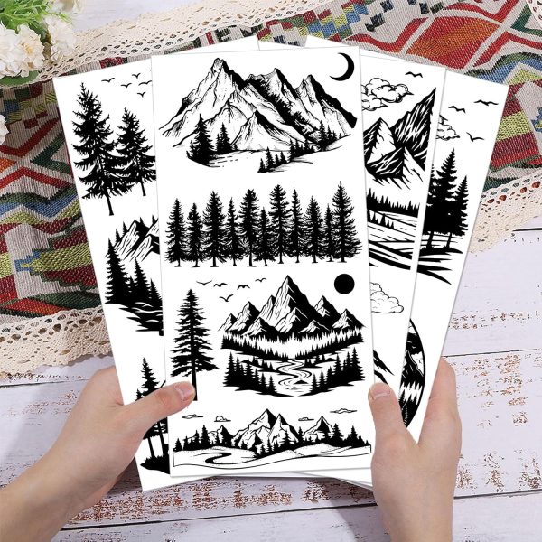GLOBLELAND 4 Sheets Black and White Mountains Furniture Transfers 6x12inch Forest Animals Rub on Transfer UV Self-Adhesive Stickers Wall Art Craft for Bedroom Living Room Table Decoration-3