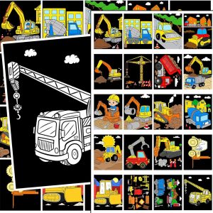 20pcs Construction Fuzzy Velvet Coloring Posters Velvet DIY Crafts Kits Color Your Own Construction Trucks Posters DIY Crafts for Family Time, Arts and Crafts, Travel, Quiet Time, Sharing, Party-0