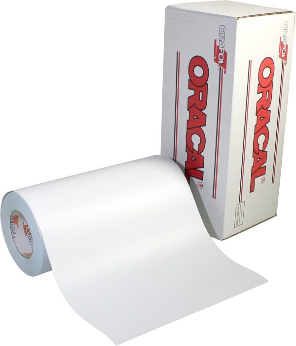 ORACAL 651 Permanent Matte White Vinyl - Adhesive Vinyl for Crafts, Decals & Stickers, (12" x 6ft) white collar