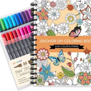 Adult Coloring Book Set,Spiral Bound Coloring Book for Adults Relaxation with 36 Colors Markers, Anxiety Relief Gifts with 30 Patterns Included Mandala Animal Flowers-0