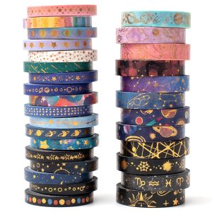 YUBX Skinny Galaxy Washi Tape Set 30 Rolls Gold Foil Decorative Starry Space Masking Tapes for Arts, DIY Crafts, Journals, Planners, Scrapbook, Wrapping galaxy s25 ultra