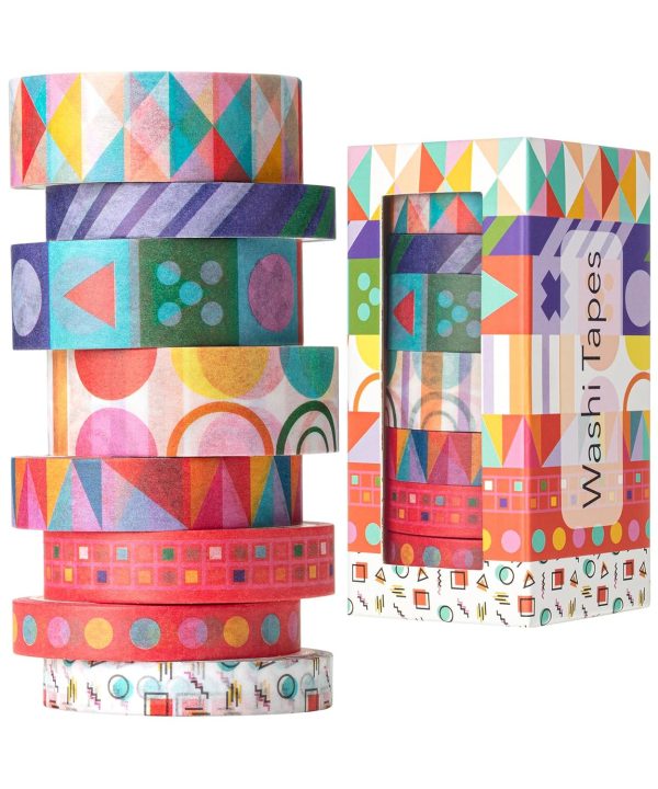 Mr. Pen- Washi Tape Set, 8 Rolls, Geo Labyrinth, Decorative Tape, Washi Tapes, Scrapbook Tape, Scrapbook Washi Tape for Journaling tape measure