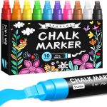 Window Chalk Markers for Glass Washable, 10 Colors Jumbo Liquid Chalk Marker with 10mm 3 in 1 Nib Thick Wide Tips, Big Chalkboard Markers, Car Paint Pen for Auto, Bistro, Mirror, Poster, Blackboards chalk 3d