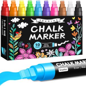 Window Chalk Markers for Glass Washable, 10 Colors Jumbo Liquid Chalk Marker with 10mm 3 in 1 Nib Thick Wide Tips, Big Chalkboard Markers, Car Paint Pen for Auto, Bistro, Mirror, Poster, Blackboards chalk 3d