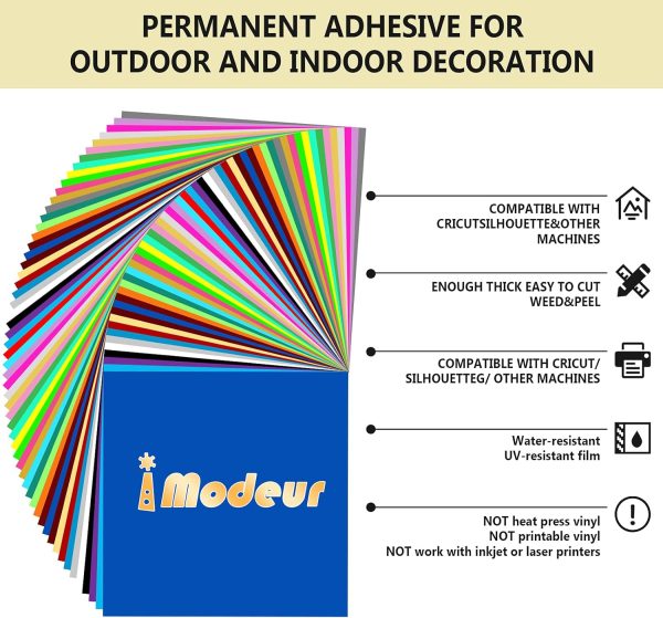 IModeur Permanent Adhesive Vinyl Bundle - 86 Pack Vinyl Sheets (12”x12”, Glossy, Matte, Metallic) for Most Cutting Machines and Party Decoration, Sticker, Craft Cutter, Car Decal bundled