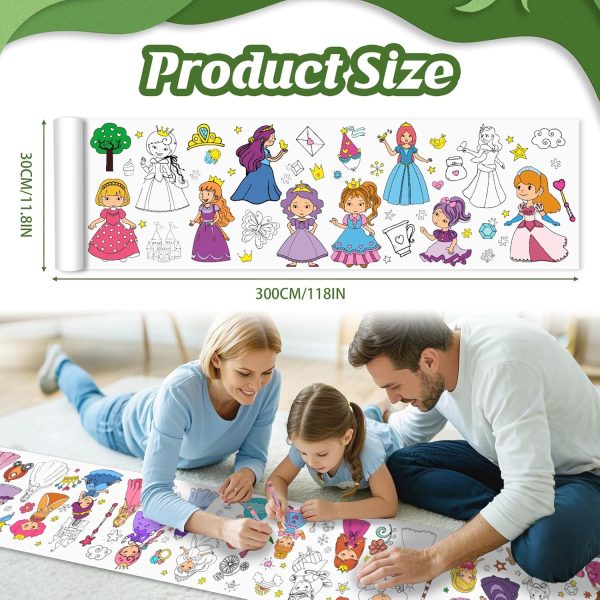 Nicime 118 * 11.8inch Cute Princess Coloring Roll, DIY Drawing Roll for Kid, Children Painting Paper for Classroom Home Wall Supplies Favor-1