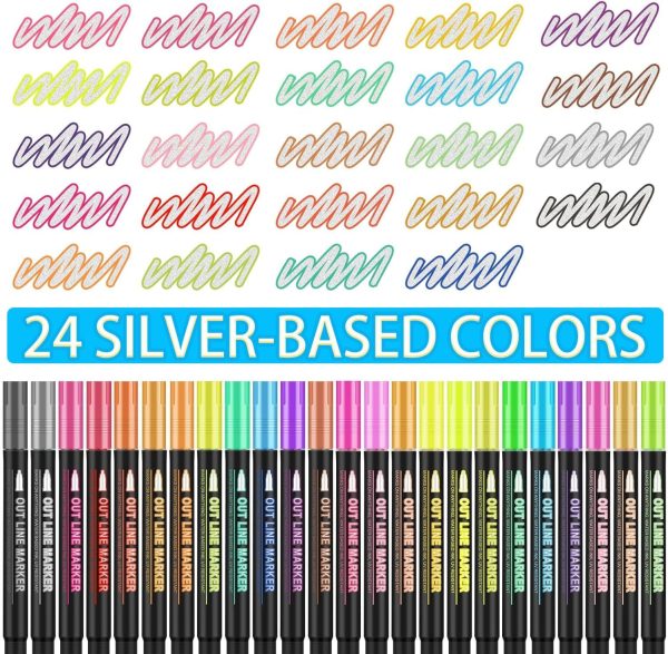 Double Line Outline Markers 24 Colors Super Squiggles Glitter Markers Self Outline Metallic Marker, Doodle Shimmer Marker Drawing Pens for Christmas Greeting Card, Birthday Gift, DIY Art Crafts linear algebra