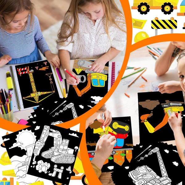 20pcs Construction Fuzzy Velvet Coloring Posters Velvet DIY Crafts Kits Color Your Own Construction Trucks Posters DIY Crafts for Family Time, Arts and Crafts, Travel, Quiet Time, Sharing, Party-3