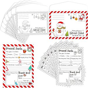 Whaline 25 Sets Color Your Own Letter to Santa with Envelopes Christmas Stripe Border Coloring Writing Paper Xmas DIY Coloring Writing Party Favors for School Family Crafts, 5 x 7 Inch-0