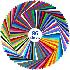 IModeur Permanent Adhesive Vinyl Bundle - 86 Pack Vinyl Sheets (12”x12”, Glossy, Matte, Metallic) for Most Cutting Machines and Party Decoration, Sticker, Craft Cutter, Car Decal adhesive