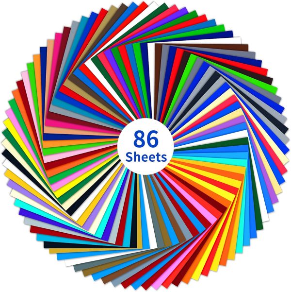 IModeur Permanent Adhesive Vinyl Bundle - 86 Pack Vinyl Sheets (12”x12”, Glossy, Matte, Metallic) for Most Cutting Machines and Party Decoration, Sticker, Craft Cutter, Car Decal adhesive