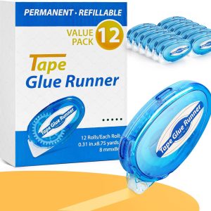 12 Pack Double Sided Tape Roller, 8mm x 315 Inch Permanent Adhesive Scrapbook Tape Dispenser Runner, Glue Tape Roller for Scrapbooking, Crafts and Arts Projects, Photo-Safe, Smooth & Clean-0