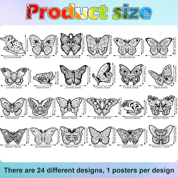 Motipuns 24 Pcs Butterflies Velvet Coloring Fuzzy Color Your Own Velvet Butterflies DIY Posters for Crafts and Arts Family Craft Project Party Favors and Activities(Classic Style)-1