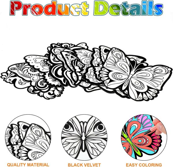 Motipuns 24 Pcs Butterflies Velvet Coloring Fuzzy Color Your Own Velvet Butterflies DIY Posters for Crafts and Arts Family Craft Project Party Favors and Activities(Classic Style)-2