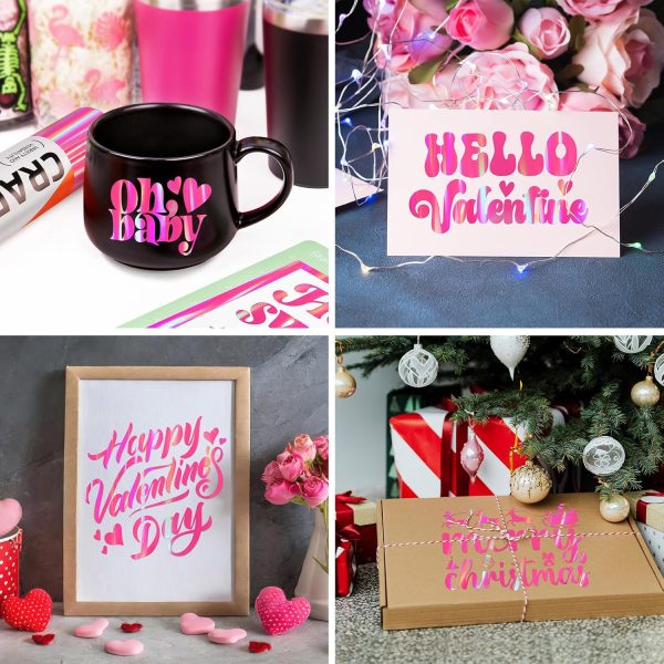 WRAPXPERT Holographic Vinyl Roll Pink, Holographic Permanent Vinyl Glossy Rainbow Craft 12" x 5ft, Chrome No Bubble Iridescent for DIY Craft Decal, Hot Pink holographic projection