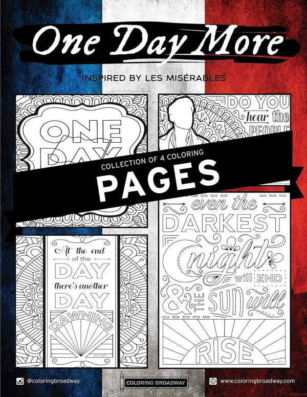 Coloring Broadway - Les Miserables Inspired Coloring Pages (Set of 4) “One Day More” Collection, Broadway Musical Merchandise, Card Stock (8 1/2” x 11”), Ideal Gift for a Broadway Theater Lover-0