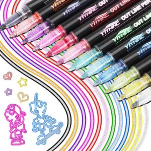 Outline Shimmer Markers, Christmas Stocking Stuffers for Tween Teen Girls Gifts Trendy Stuff, 12 Glitter Metallic Gel Pens Coloring, Arts Crafts Supplies Kits for Kids Boys Ages 4, 6, 8, 10, 12 shimmer and shine