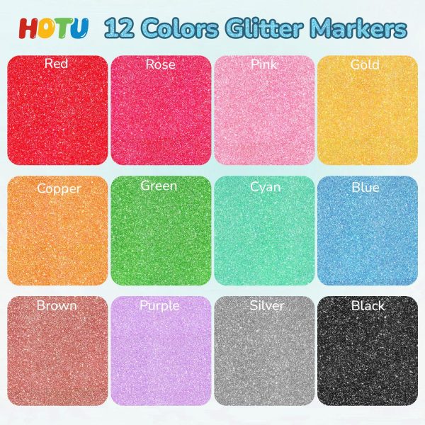 Glitter Markers Pen, 12 Glitter Colors Paint Pens Sparkly Metallic Shimmer Acrylic Marker Fine Point Tip 0.7mm Water-based Ink for Kids Adults DIY Crafts Greeting Birthday Cards-2