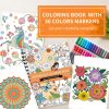 Adult Coloring Book Set,Spiral Bound Coloring Book for Adults Relaxation with 36 Colors Markers, Anxiety Relief Gifts with 30 Patterns Included Mandala Animal Flowers coloring your own