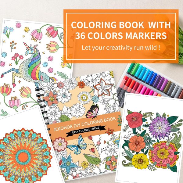 Adult Coloring Book Set,Spiral Bound Coloring Book for Adults Relaxation with 36 Colors Markers, Anxiety Relief Gifts with 30 Patterns Included Mandala Animal Flowers coloring your own