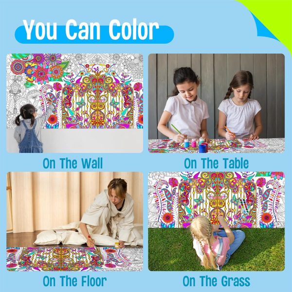 Giant Coloring Poster, Large Plant Coloring Activity Paper 75” x 31” Jumbo Size Versatile Paper DIY Painting Drawing Banner/Tablecloth for School Group Family Art Craft Activities Decoration coloring pages for adults