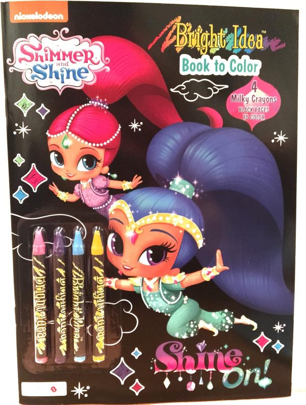 Nickelodeon Shimmer and Shine Bright Idea Book to Color - Includes 4 Milky Crayons (Black Pages to Color)-0