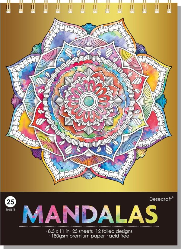 DESECRAFT Mandalas Coloring Book for Adults Relaxation - Spiral Bound Adult Coloring Book with Gold Foil Designs, Anxiety Relief & Stress Relief Gifts for Women 8.5" x 11" Tear Out Pages-0