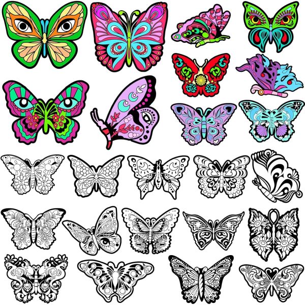Motipuns 24 Pcs Butterflies Velvet Coloring Fuzzy Color Your Own Velvet Butterflies DIY Posters for Crafts and Arts Family Craft Project Party Favors and Activities(Classic Style)-0