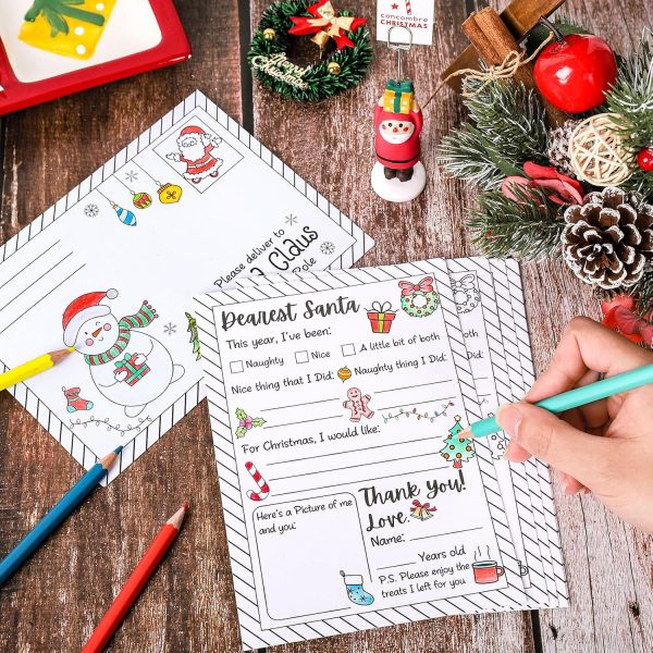 Whaline 25 Sets Color Your Own Letter to Santa with Envelopes Christmas Stripe Border Coloring Writing Paper Xmas DIY Coloring Writing Party Favors for School Family Crafts, 5 x 7 Inch-3