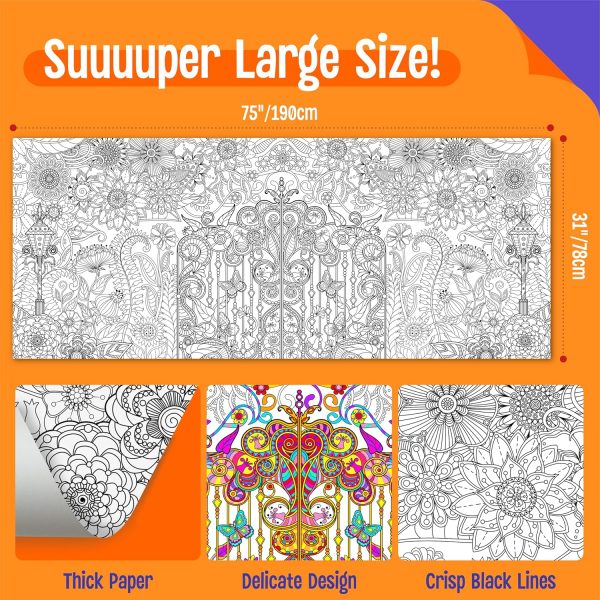 Giant Coloring Poster, Large Plant Coloring Activity Paper 75” x 31” Jumbo Size Versatile Paper DIY Painting Drawing Banner/Tablecloth for School Group Family Art Craft Activities Decoration giant eagle