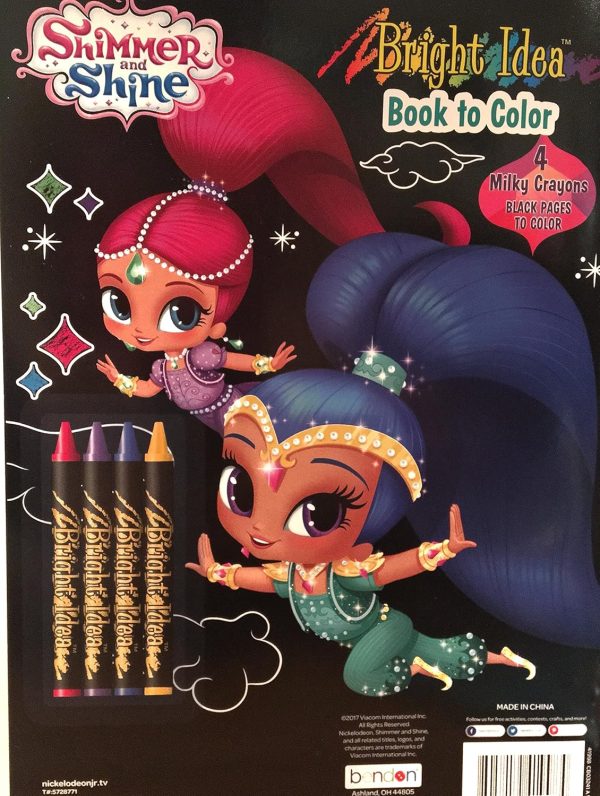 Nickelodeon Shimmer and Shine Bright Idea Book to Color - Includes 4 Milky Crayons (Black Pages to Color)-1