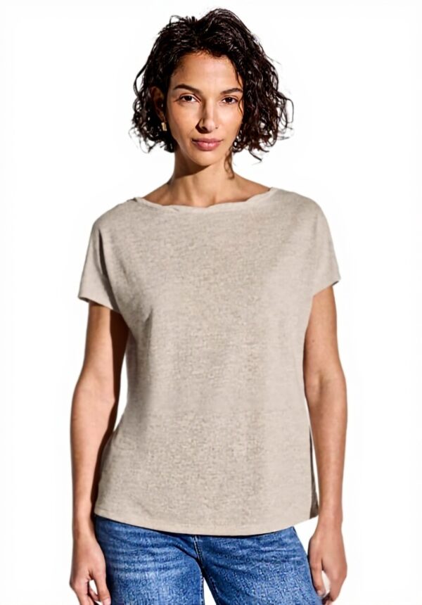 Damen Leinen-Look Shirt Street One T-Shirt U-Boot-Ausschnitt