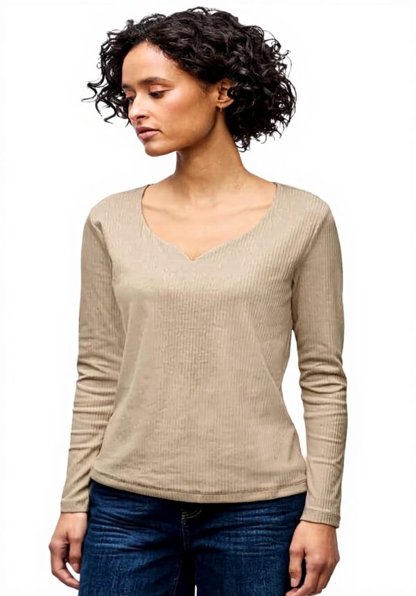 Damen Shirt mit Herzausschnitt Street One Baumwolle Stretch