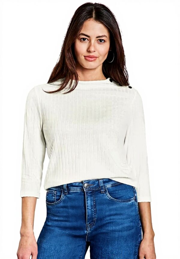Damen Bluse Street One Knopfdetail 3/4 Arm Rippstruktur