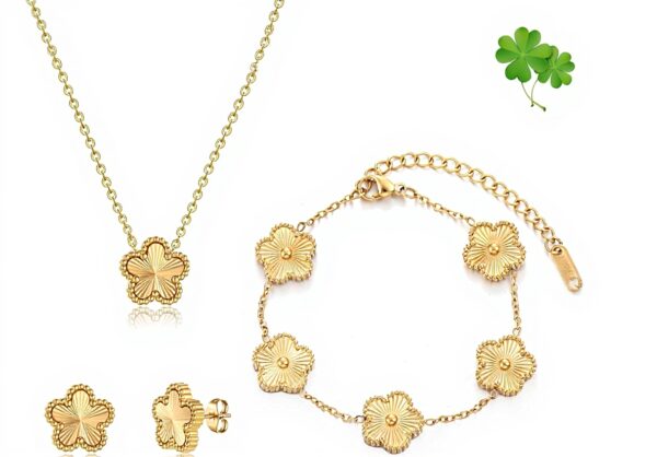 Kleeblatt Schmuckset Damen 18 Karat Gold Glücksarmband