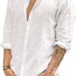 Runcati Leinenhemd Herren Langarm Business Freizeithemd-0