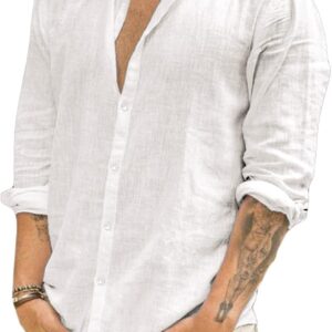 Runcati Leinenhemd Herren Langarm Business Freizeithemd-0
