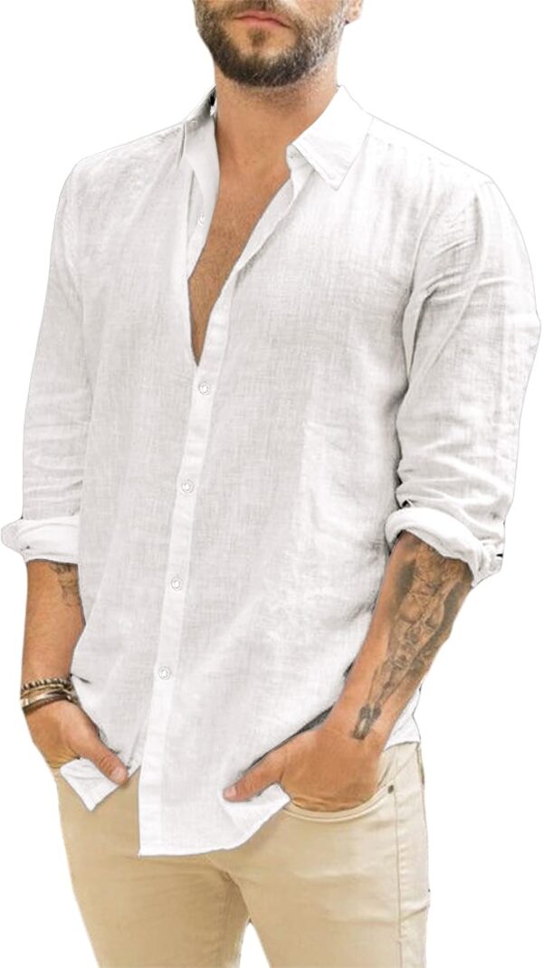 Runcati Leinenhemd Herren Langarm Business Freizeithemd-0